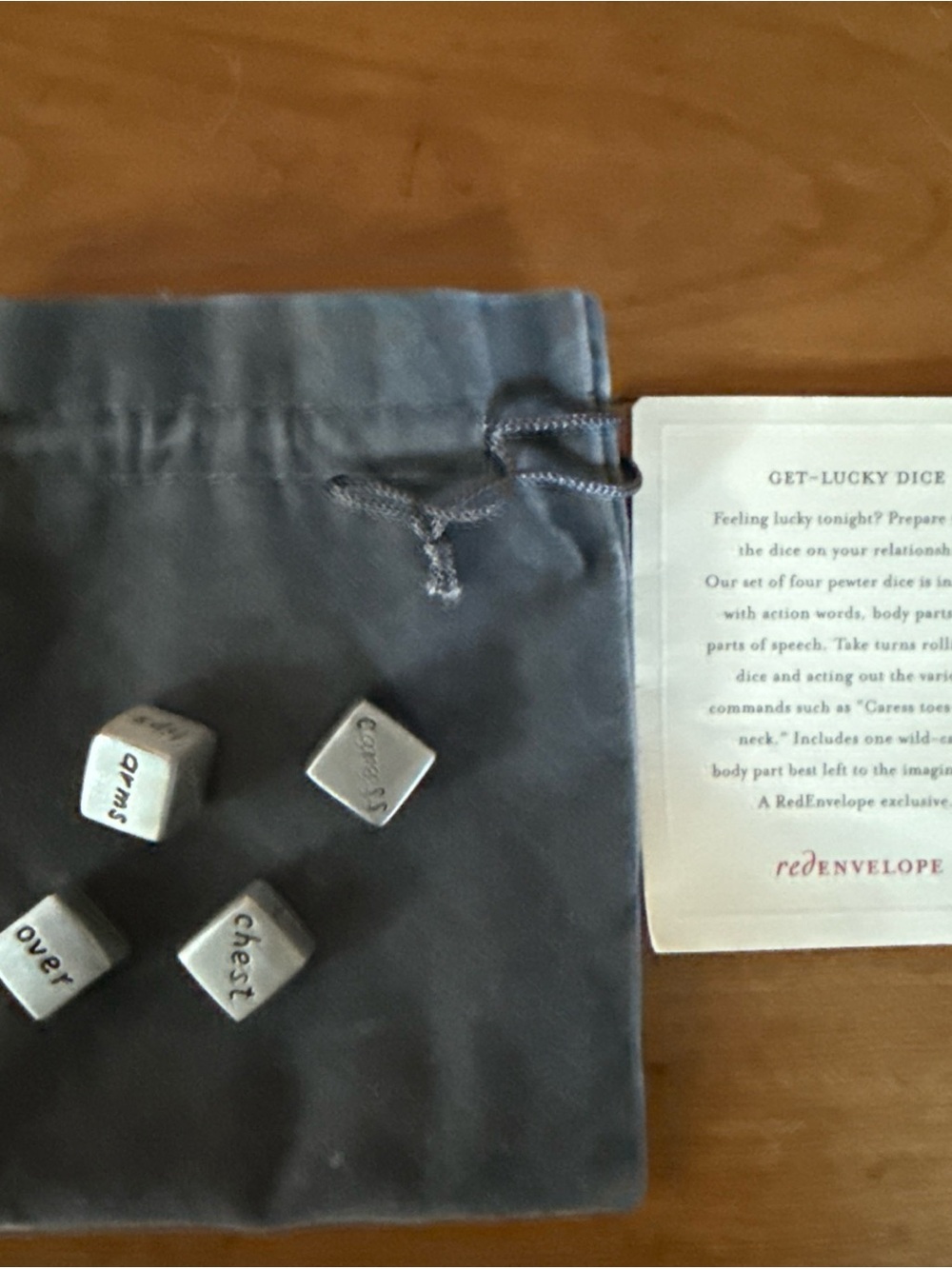 RedEnvelope Get-Lucky Pewter Dice Set — Gray and Red Branding